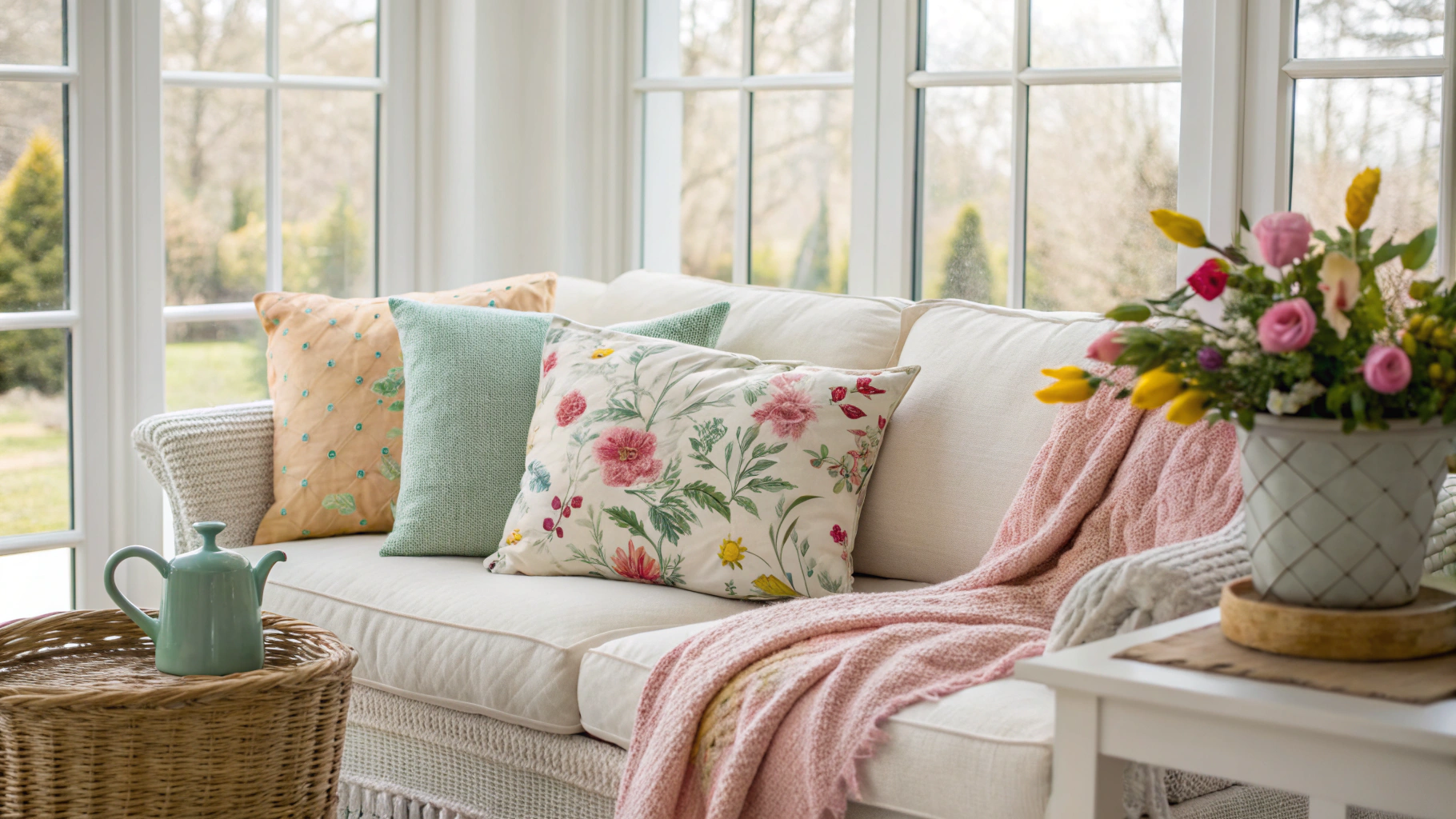 11+ Spring Couch Styling Ideas with Pillows & Throws