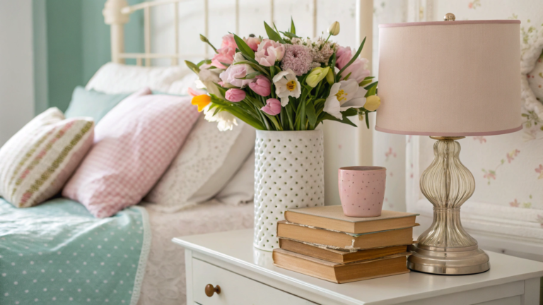 spring bedroom nightstand styling
