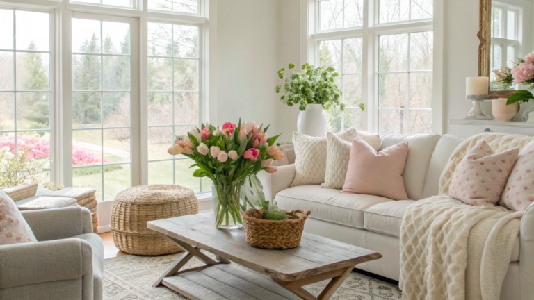 spring neutral living room decor ideas