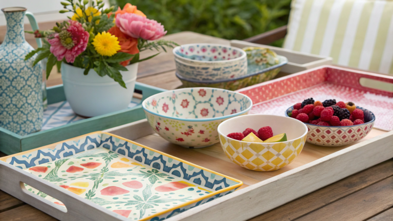 summer decor ideas using decorative trays and bowl 1