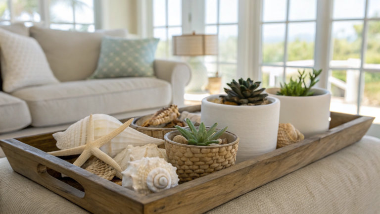coastal coffee table tray styling ideas