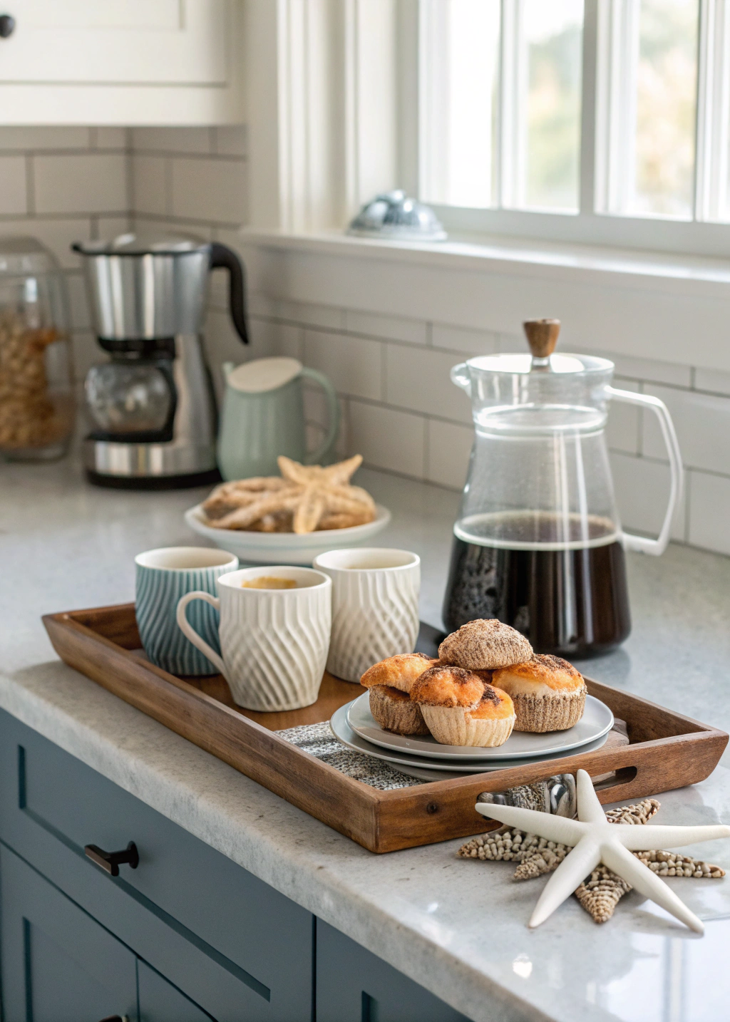 coastal kitchen counter tray styling ideas coffee