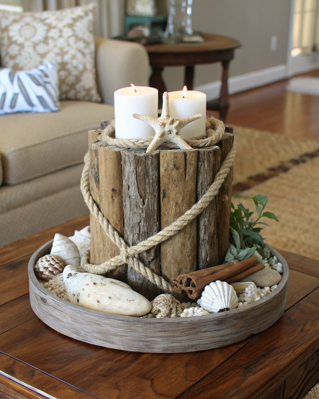 coffee table centerpiece ideas driftwood with rop
