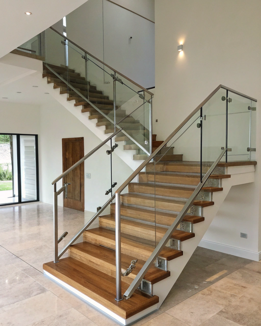 minimalist staircase designs glass and wood hybri