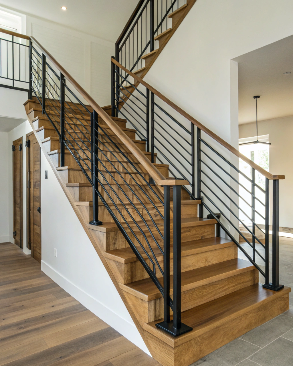 minimalist staircase designs wood and black metal