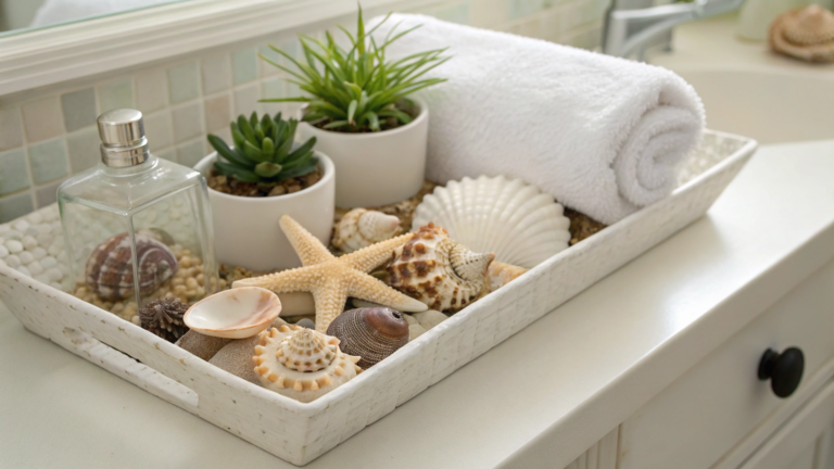 seashell bathroom tray decor ideas