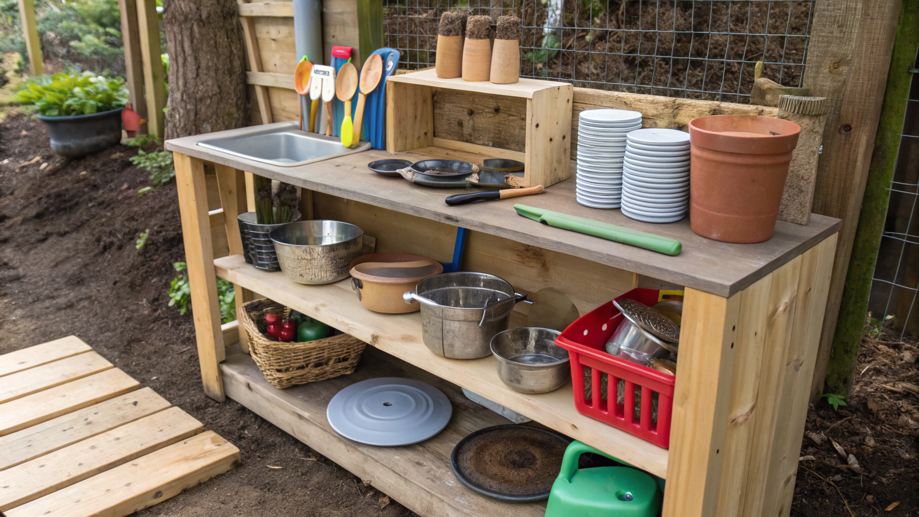 mud kitchen shelf ideas