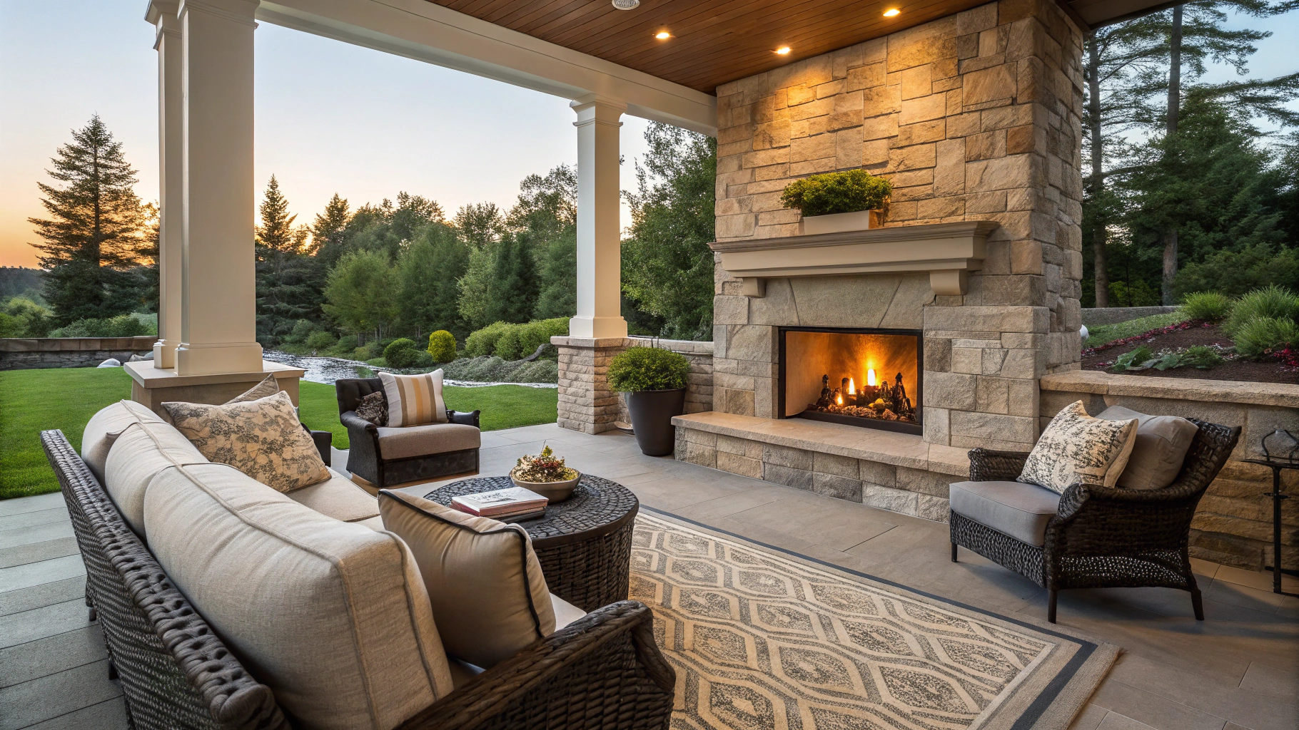 outdoor living room with fireplace ideas