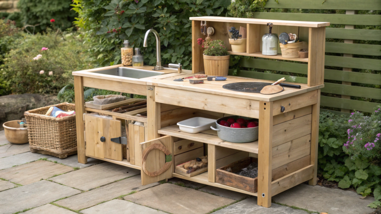 wooden mud kitchen ideas for gardens