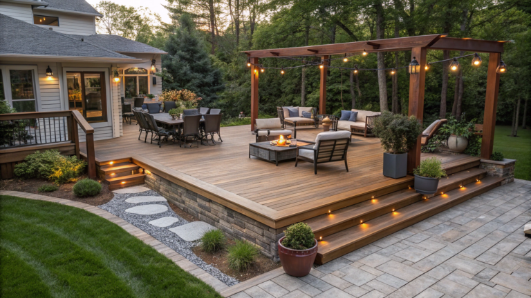 wood deck patio combination ideas