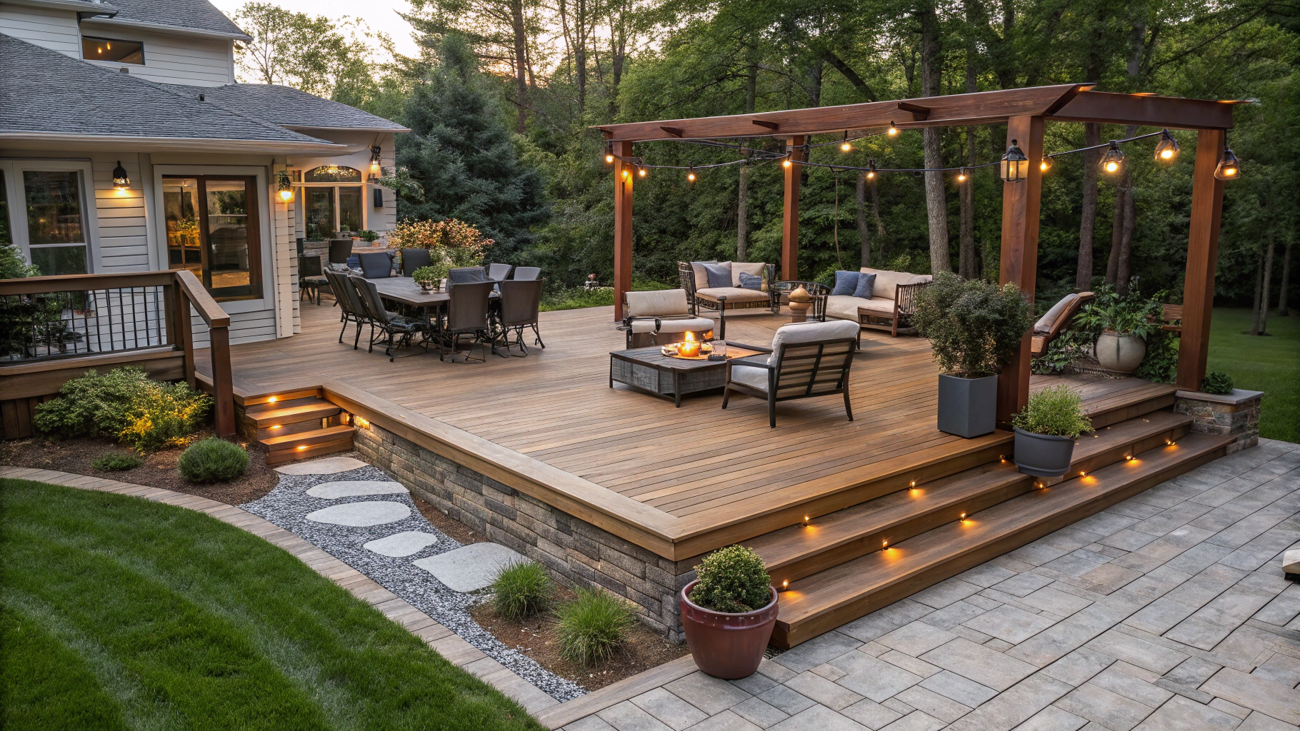 wood deck patio combination ideas