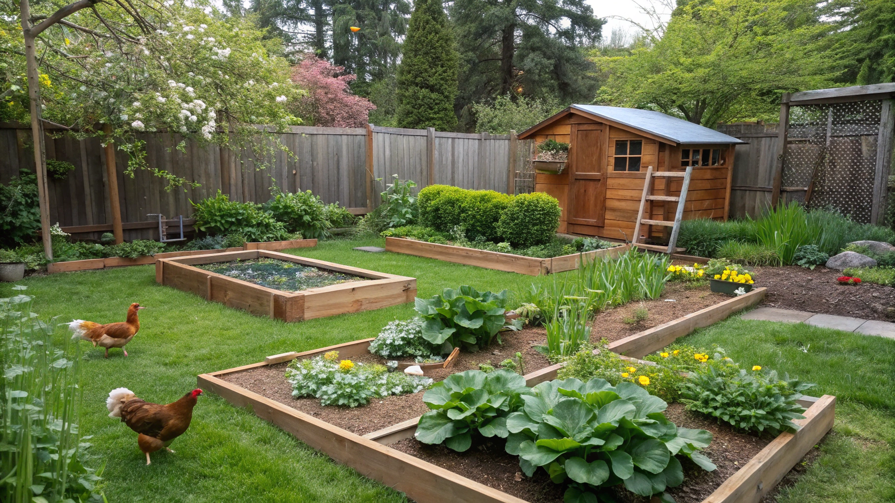 backyard garden with chickens ideas
